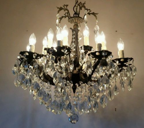 Large French C1910 20 Arms Crystal Chandelier Fully Restored