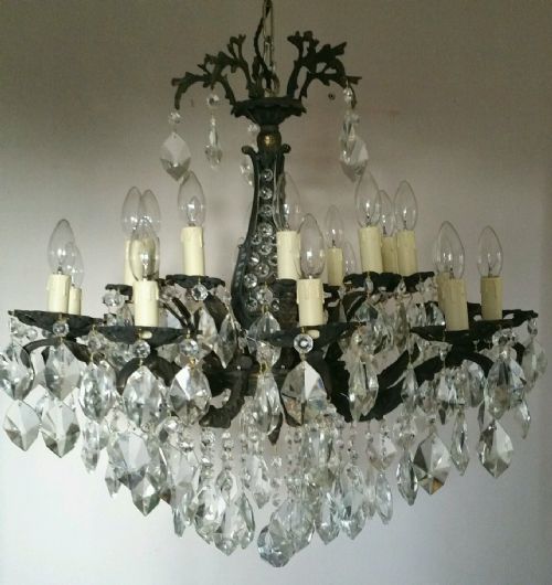 fig 1. Large French c1910 20 Arms Crystal Chandelier Fully Restored