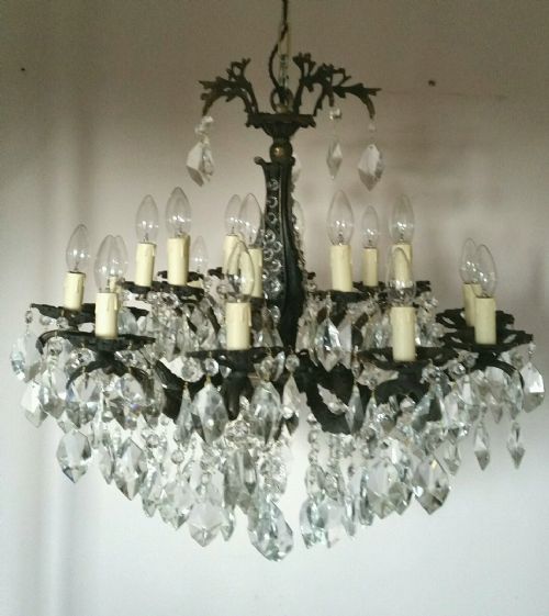 fig 2. Large French c1910 20 Arms Crystal Chandelier Fully Restored