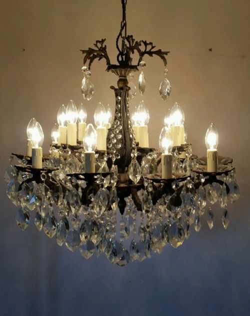 fig 3. Large French c1910 20 Arms Crystal Chandelier Fully Restored