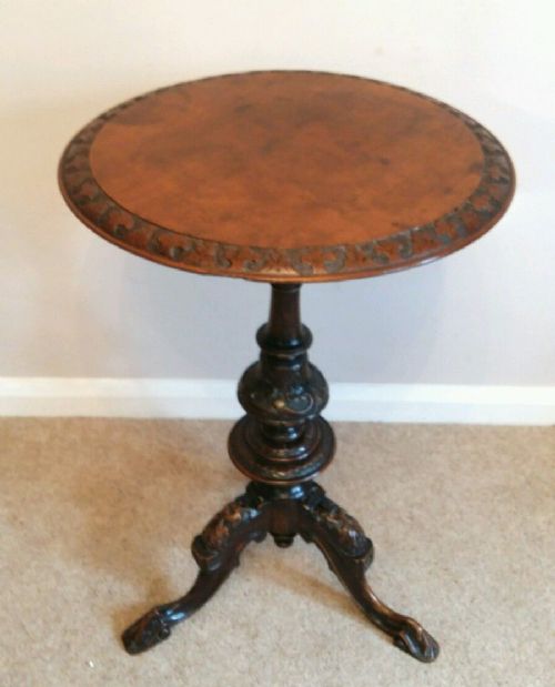 fig 1. Victorian Beautifully Carved Walnut Tripod Occasional Wine Table