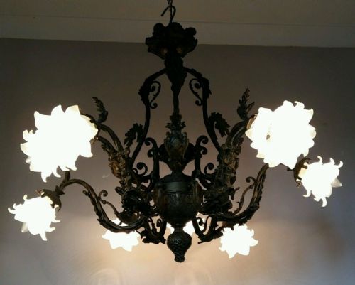 fig 2. French c1900 Quality Ornate 9 Arm Gilt Brass Chandelier
