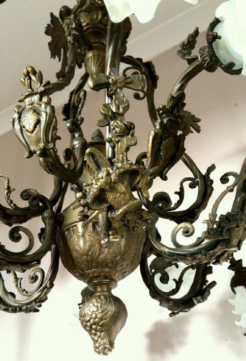 fig 3. French c1900 Quality Ornate 9 Arm Gilt Brass Chandelier
