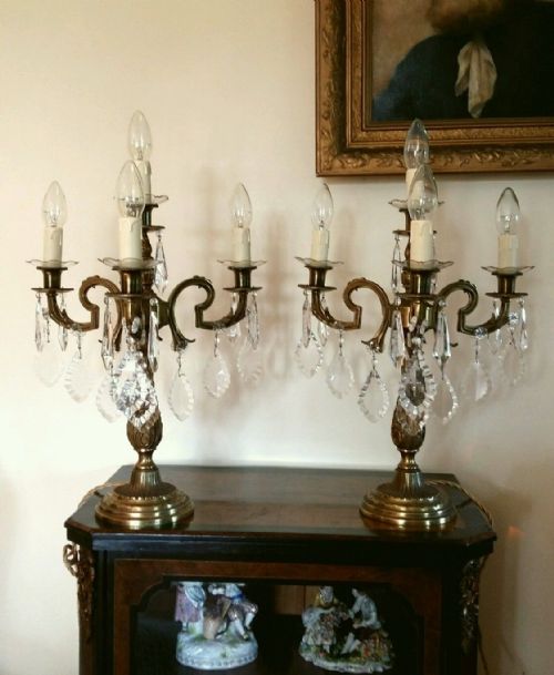fig 1. Pair of French Edwardian Gilt Bronze Crystal Table Candelabras