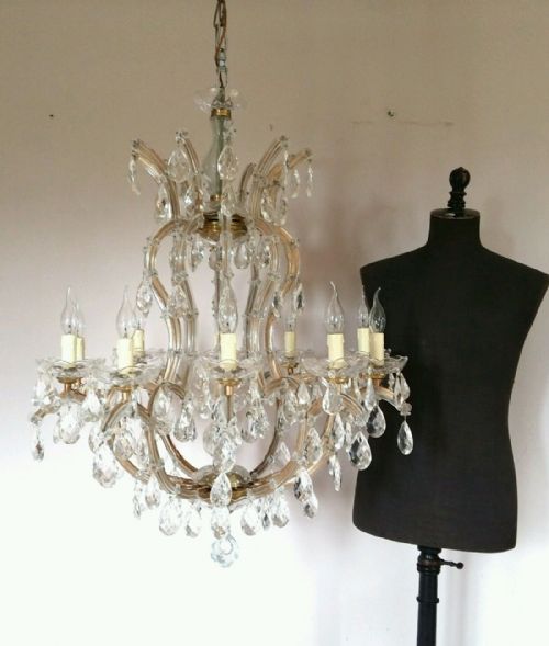 fig 1. PAIR of LARGE 10 Arms Marie Therese Crystal Chandeliers