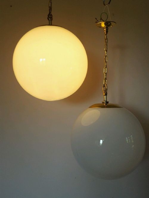 Pair of 1920'S Opaline Globe Ceiling Lamps