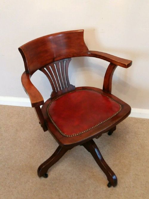 fig 1. c1910 Flame Mahogany Tilt Adjustable Office Desk Chair