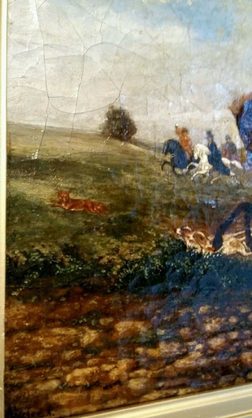 fig 1. August Vischer 1821 - 1898 Signed Oil Painting Fox Hunting Original Frame