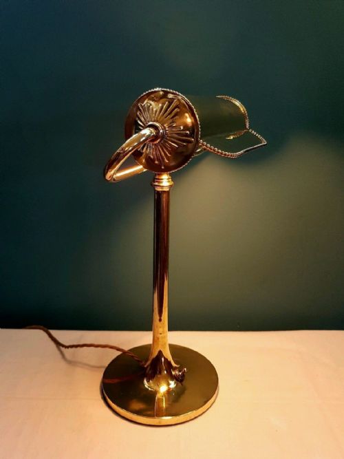 C1910 French Brass Bankers Table Desk Lamp Ball Switch. Fully Rewired