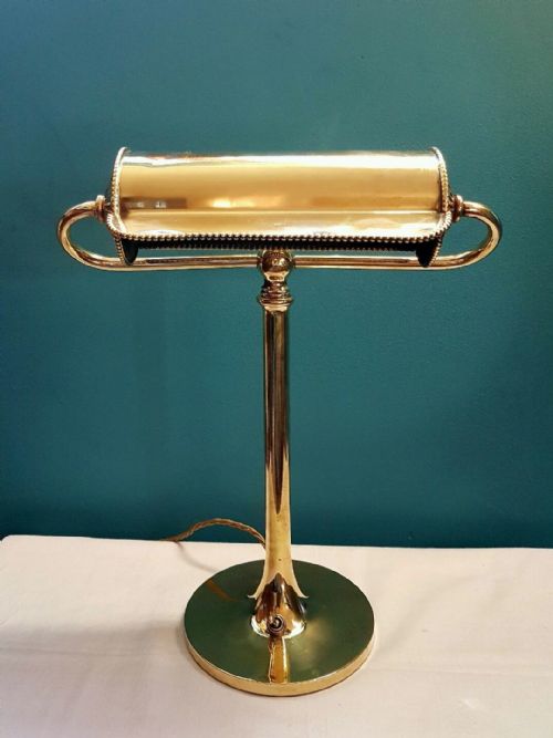 fig 1. c1910 French Brass Bankers Table Desk Lamp Ball Switch. Fully Rewired