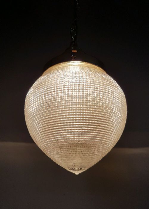 fig 1. Pair c1900 Globe Holophane Prism Ceiling Lights