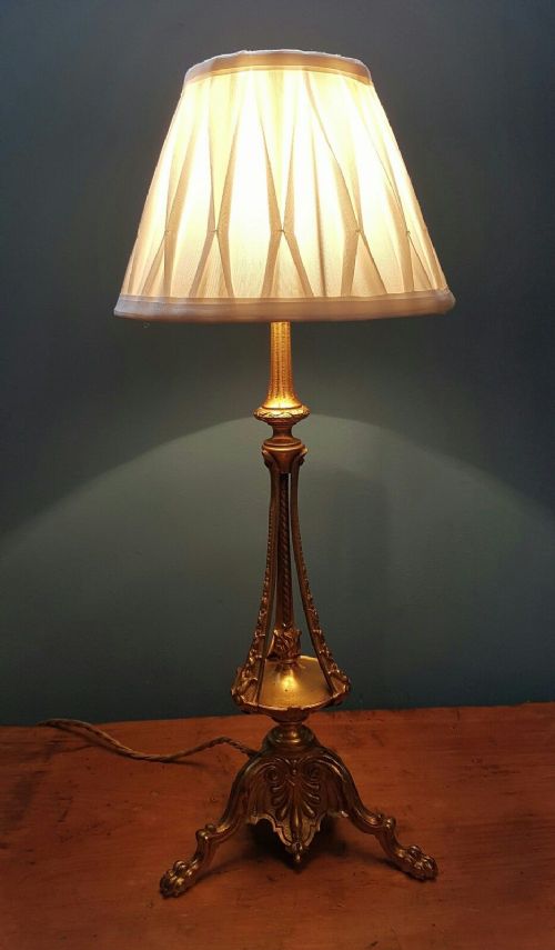 Reg. Mark 1908 French Gilt Brass Table Lamp