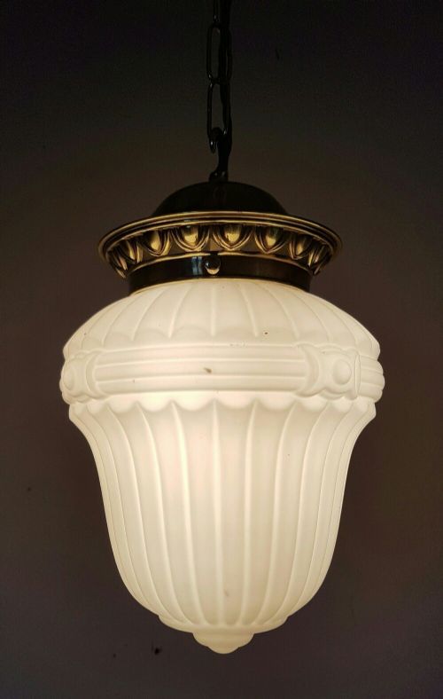 fig 1. c1910 White Opaline Ceiling Lamp Light