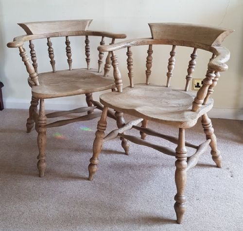 Pair of Captains Chairs; Bleached Scrubbed Finish