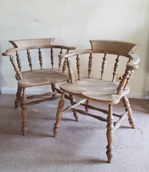 fig 1. Pair of Captains Chairs; bleached Scrubbed Finish