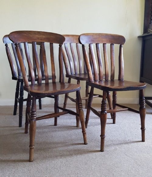Set of 4 Harlequin Kitchen Chairs. Slat Backs.
