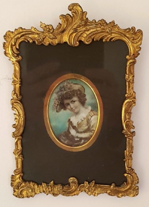 C1820 French Gilt Framed Miniature Watercolour Portrait on Ivory