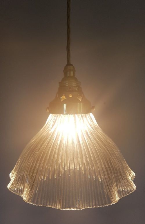 Edwardian Holophane Stamped 1909 Reg No. Ceiling Lamp Light