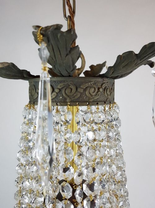 fig 8. French c1910 Small 3 Arm Gilt Brass Bag Chandelier