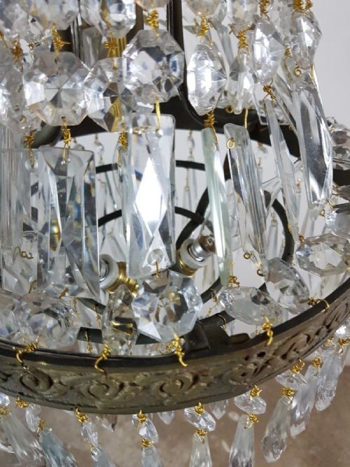 fig 11. French c1910 Small 3 Arm Gilt Brass Bag Chandelier