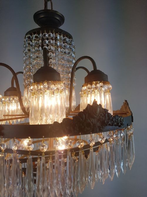 fig 4. c1910 Waterfall Gilt Brass Chandelier with 6 Arms