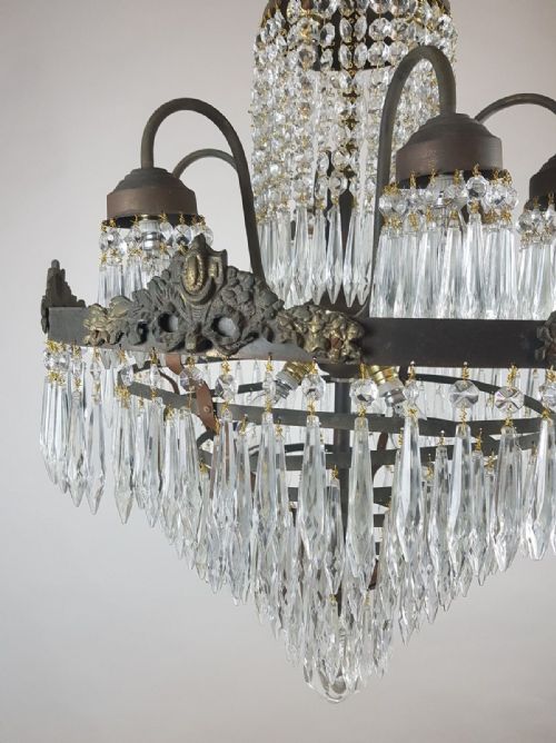 fig 8. c1910 Waterfall Gilt Brass Chandelier with 6 Arms