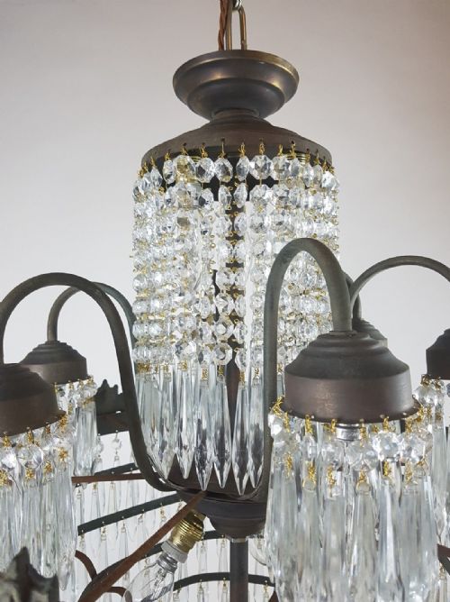 fig 10. c1910 Waterfall Gilt Brass Chandelier with 6 Arms