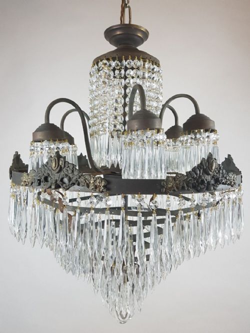 fig 11. c1910 Waterfall Gilt Brass Chandelier with 6 Arms