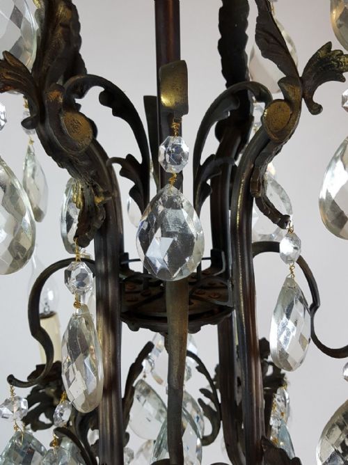 fig 8. French c1910 8 Arm Gilt Brass Crystal Birdcage Chandelier with downlights