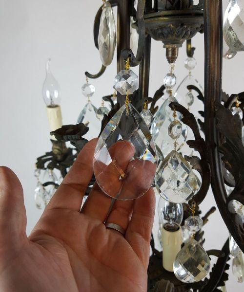 fig 9. French c1910 8 Arm Gilt Brass Crystal Birdcage Chandelier with downlights