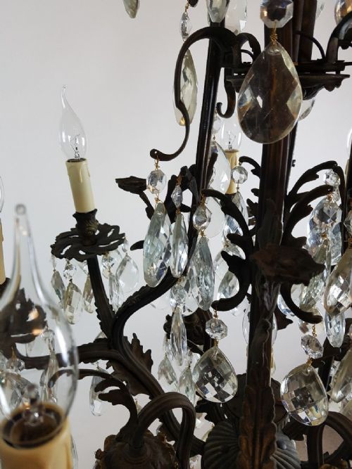 fig 11. French c1910 8 Arm Gilt Brass Crystal Birdcage Chandelier with downlights