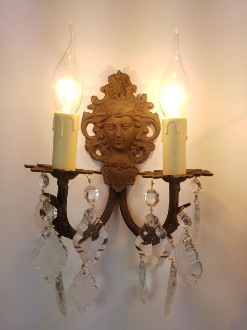 fig 2. Pair of c1910 Brass Wall Lights with Classical Female Face