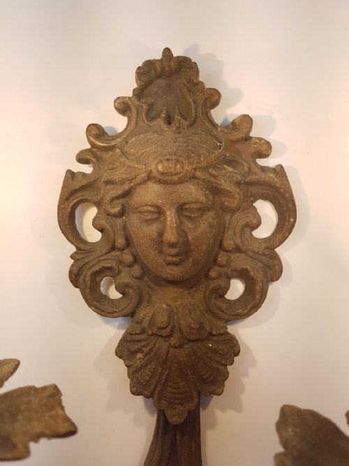 fig 3. Pair of c1910 Brass Wall Lights with Classical Female Face