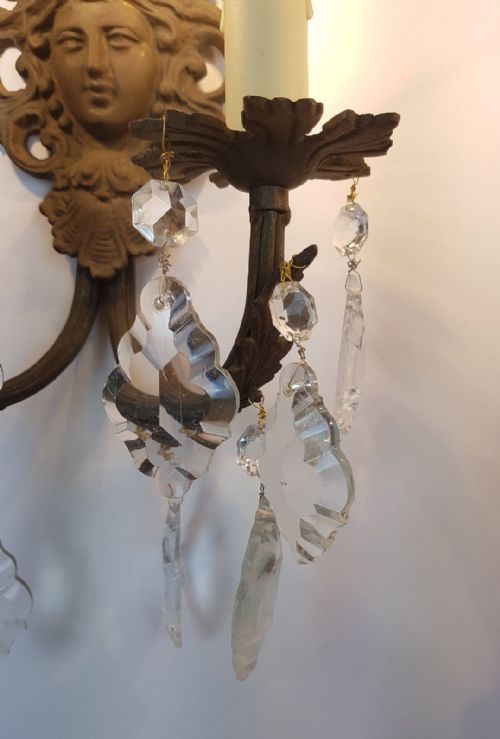 fig 4. Pair of c1910 Brass Wall Lights with Classical Female Face