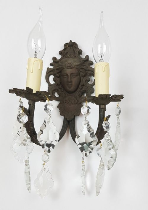 fig 5. Pair of c1910 Brass Wall Lights with Classical Female Face