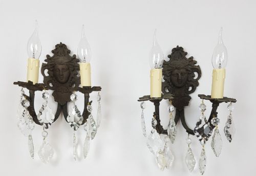fig 6. Pair of c1910 Brass Wall Lights with Classical Female Face