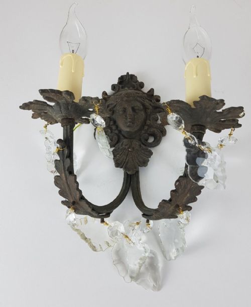 fig 7. Pair of c1910 Brass Wall Lights with Classical Female Face