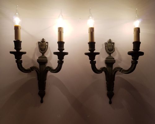 Pair of Large C1910 Classical Brass Wall Lights