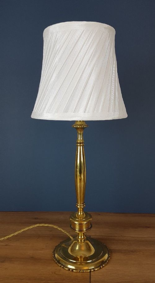 C1920 Brass Table Lamp with Ivory Twisted Pleat Shade