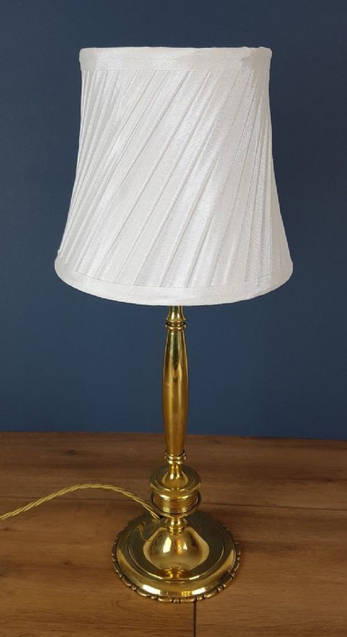 fig 1. c1920 Brass Table Lamp with Ivory Twisted Pleat Shade
