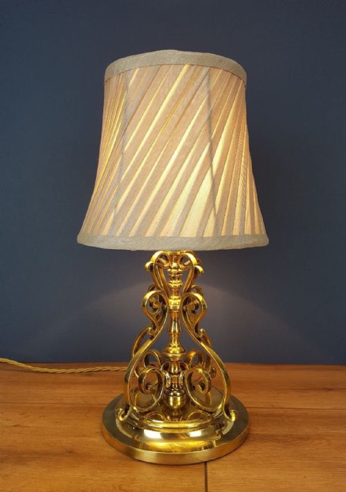 Small Ornate Brass Table Lamp with Ivory Twisted Pleat Shade