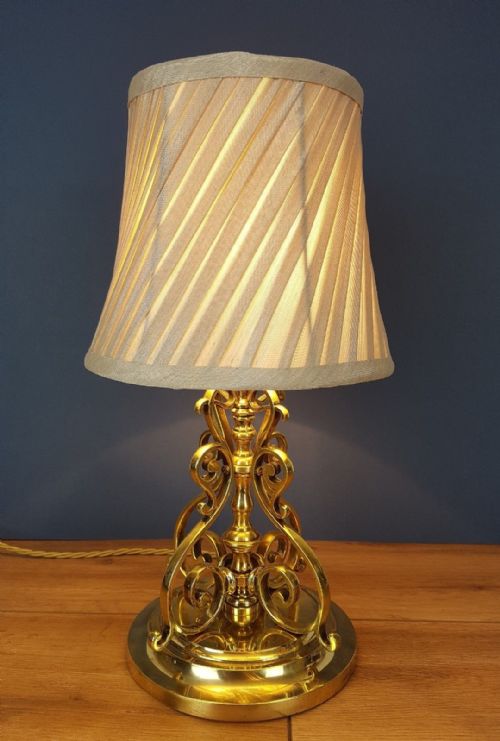fig 1. Small Ornate Brass Table Lamp with Ivory Twisted Pleat Shade