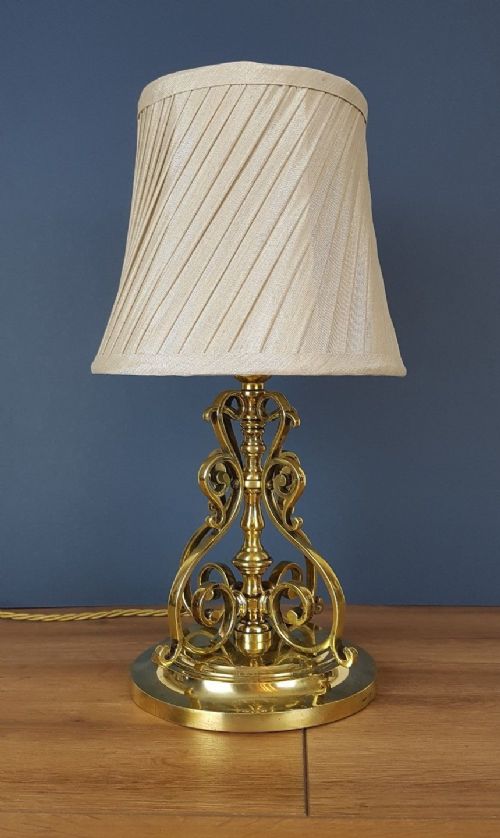 fig 2. Small Ornate Brass Table Lamp with Ivory Twisted Pleat Shade