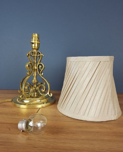 fig 4. Small Ornate Brass Table Lamp with Ivory Twisted Pleat Shade