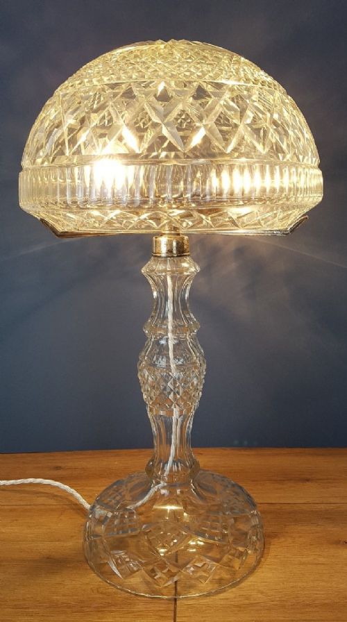 fig 1. Large c1920 Cut Crystal Mushroom Table Lamp