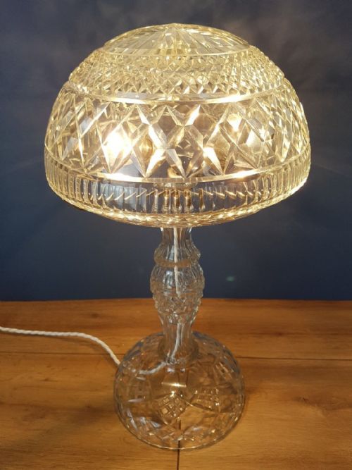 fig 2. Large c1920 Cut Crystal Mushroom Table Lamp