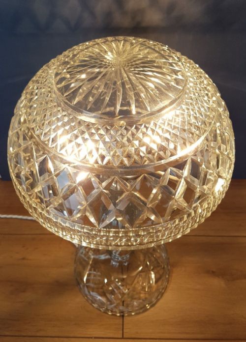 fig 3. Large c1920 Cut Crystal Mushroom Table Lamp