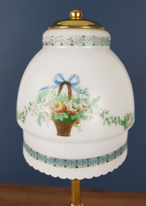 fig 6. c1910 Brass Pullman Lamp with Decorated Flower Basket Shade