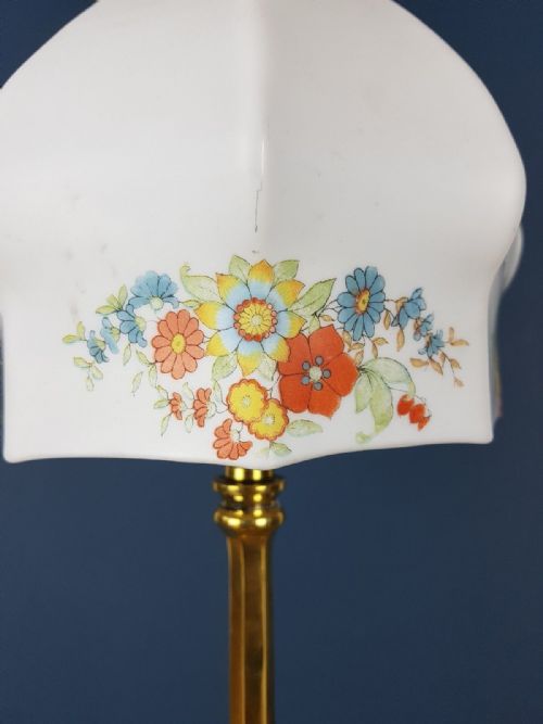 fig 5. c1910 Brass Pullamn Lamp with Flower Decorated Ceramic Shade