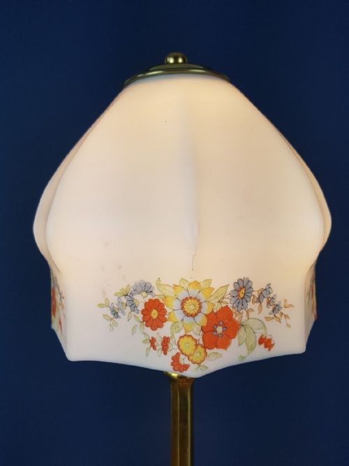 fig 6. c1910 Brass Pullamn Lamp with Flower Decorated Ceramic Shade